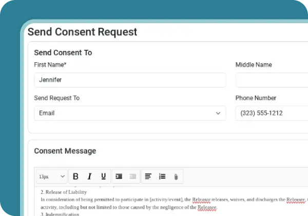 Screenshot of send request form