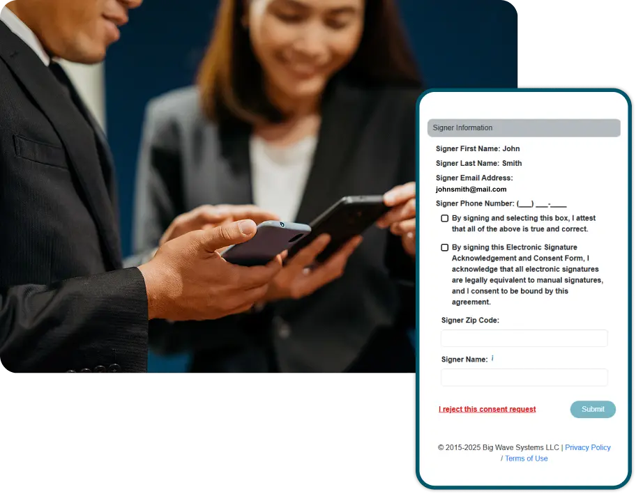 Business agents with screenshot of consent on demand app