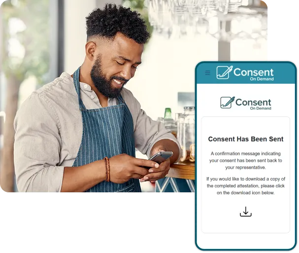 Photographer and screenshot of consent on demand app