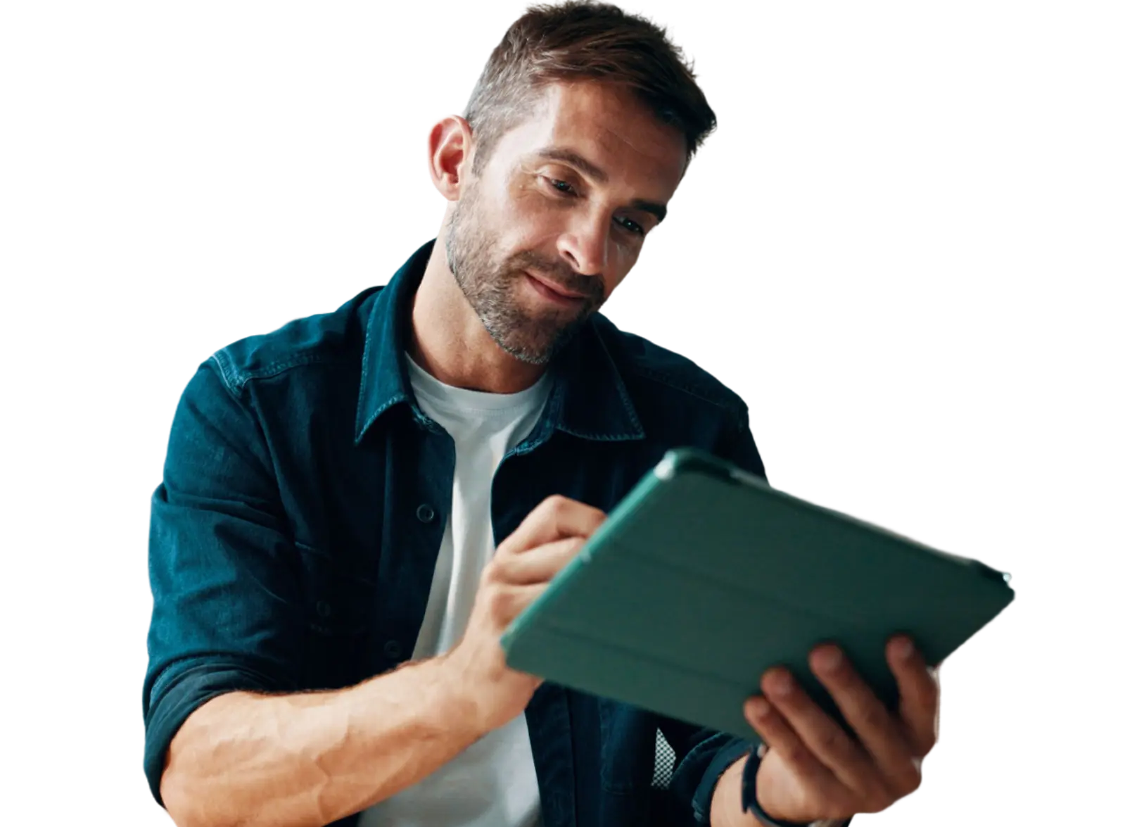 A man working on a tablet